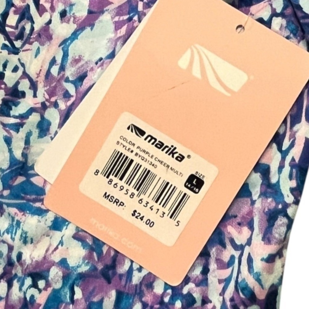 Marika Girls Performance Tank Top Tie Dye Blue Pink Tie Back Accent L 14/16 NEW - Picture 4 of 7